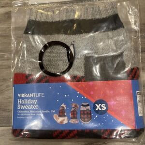 Vibrant Life Dog Cat Buffalo Plaid Sweater w/ Pocket Size XS 5-10 lbs Holiday